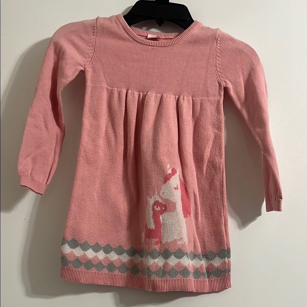 Pink Long Sleeve Little Girls Sweater Dress Trimmed in gray and white size 2T